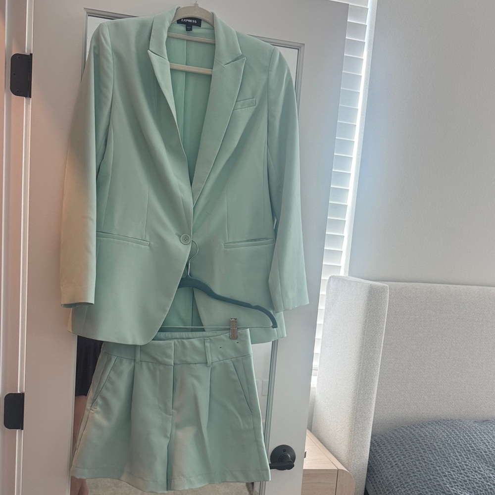 Express Light Green Blazer and Shorts Set